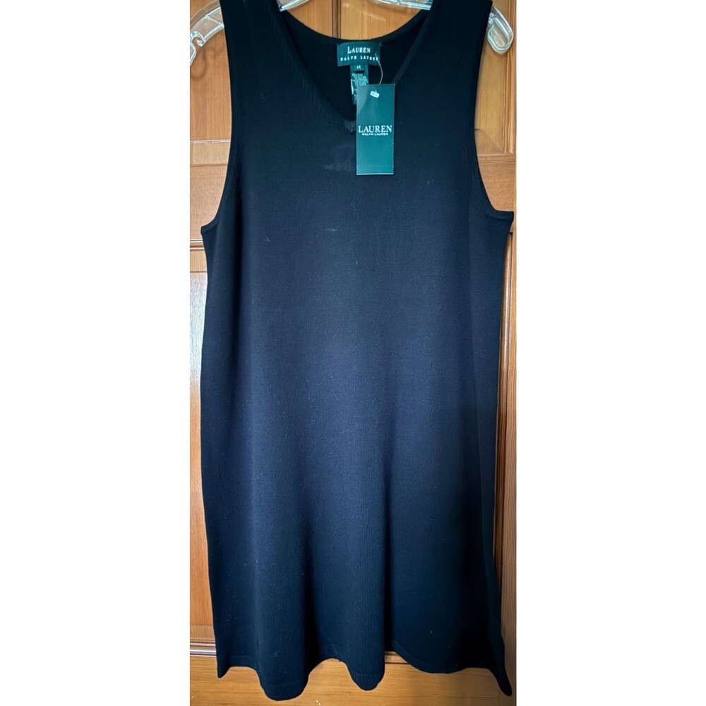 LAUREN Ralph Lauren Black Silk Knit Sheath Dress Sleeveless Medium NWT